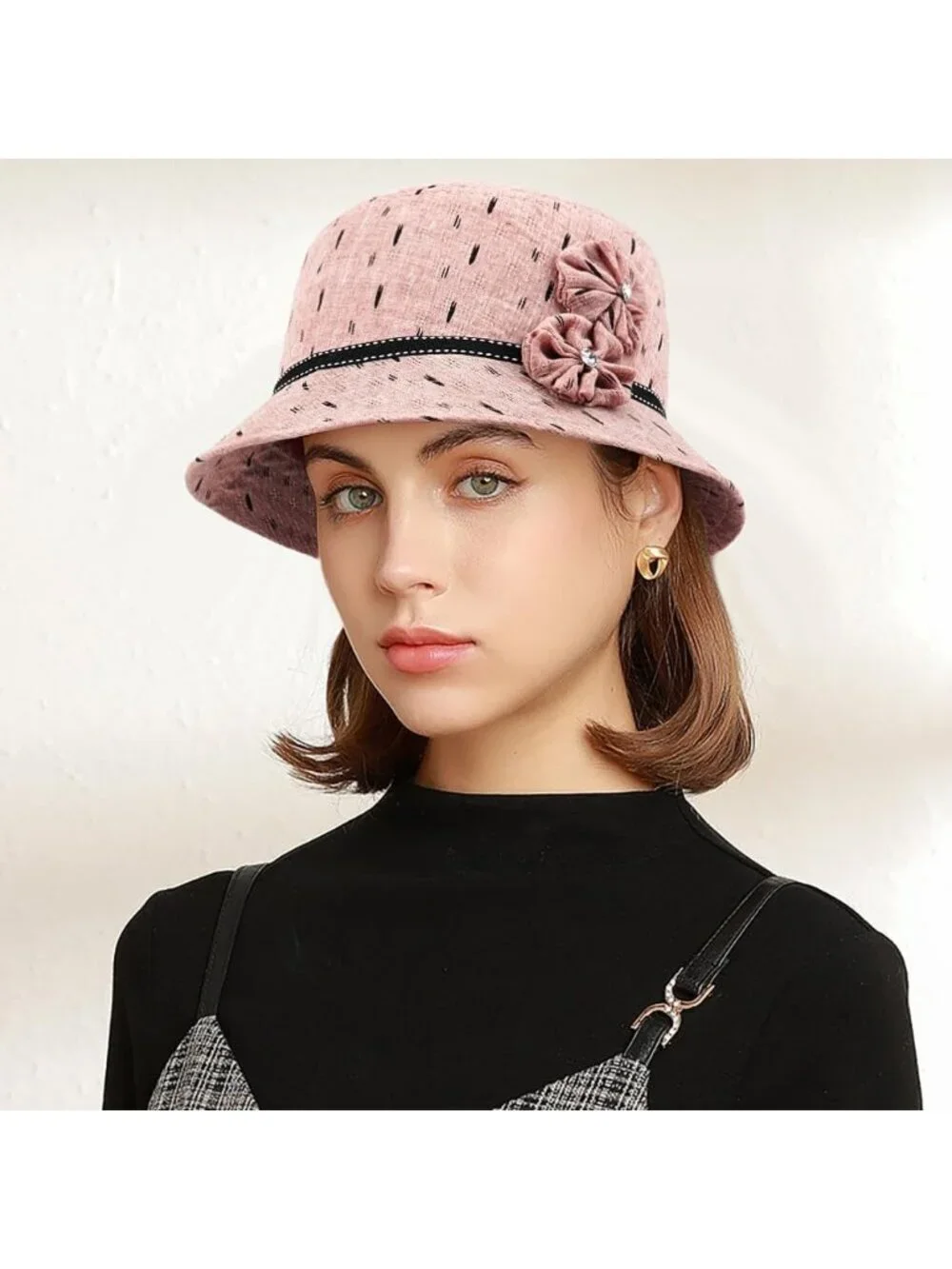Women's Pink Vintage Felt Cloche inter Floral Fedora Imported Bucket Hat
